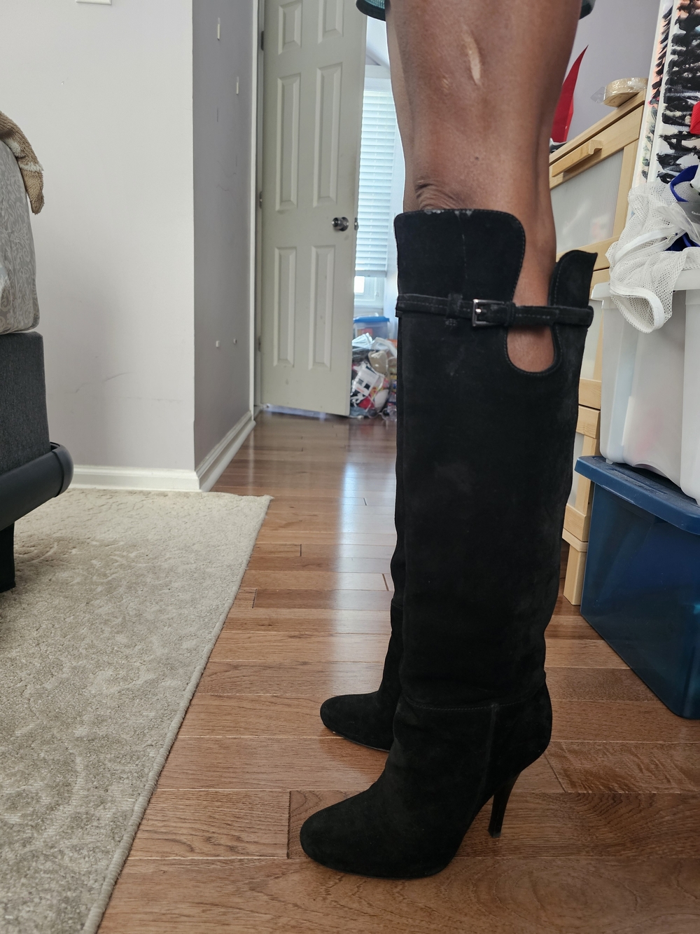 Women's Black Suede Tall Boot with Buckle Detail